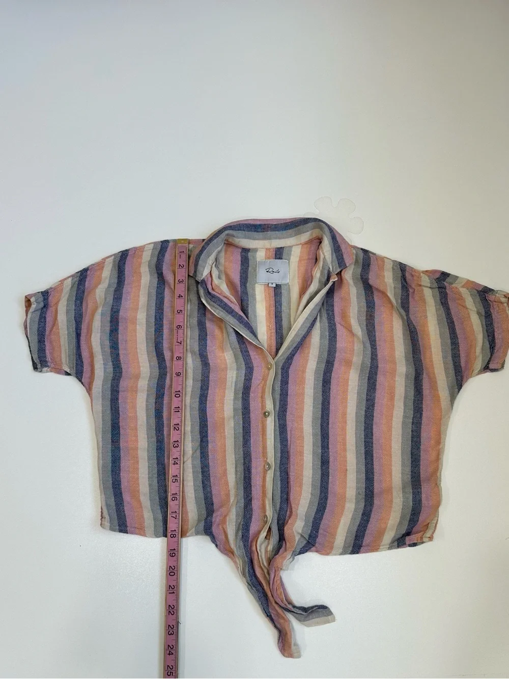 Rails Marley Top Mandalay Stripe Women Size S Button Down Tie Front Linen Rayon - Picture 5 of 11